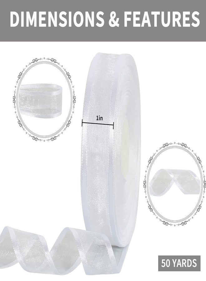 تونيفول شريط أورجانزا أبيض شفاف من تونيفول، مقاس 1 بوصة × 25 ياردة، مع شريط ساتان شيفون، لتغليف الهدايا، وتزيين حفلات الزفاف وأعياد الميلاد، وصنع فيونكات يدوية، وشرائط تغليف الزهور لعيد الميلاد وعيد الحب. - Image 2